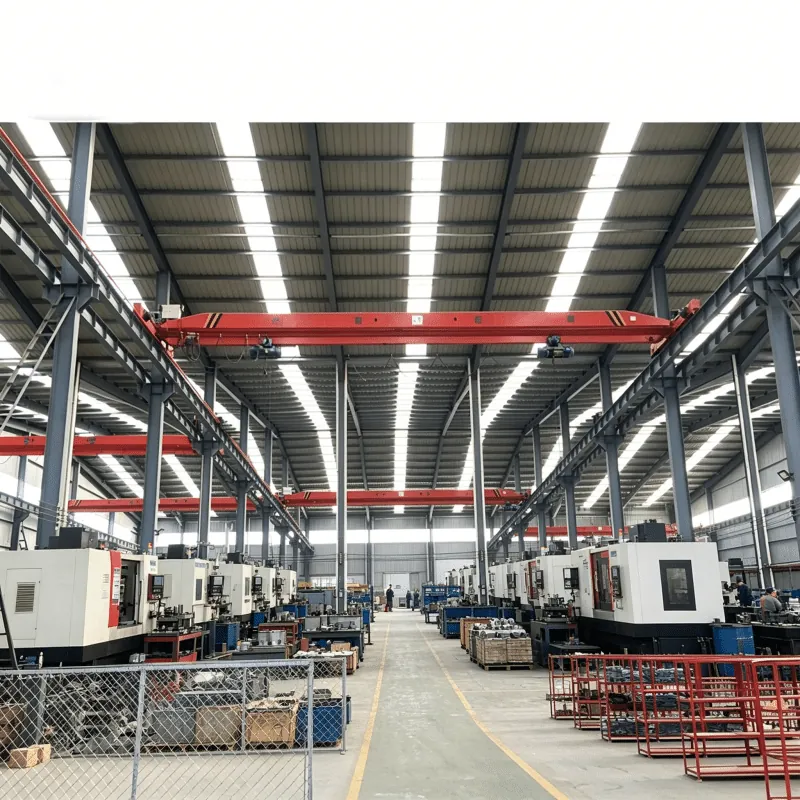 Single girder overhead cranes in a machining workshop