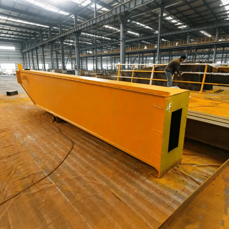 Single girder crane main girder during fabrication