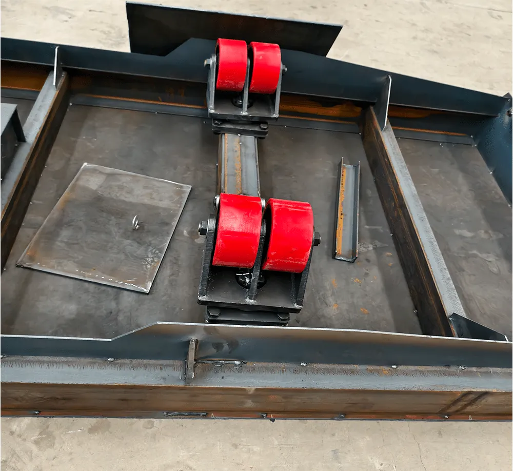 Transfer cart frame with polyurethane wheels during assembly