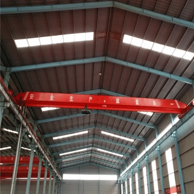 Single girder overhead crane viewed from below