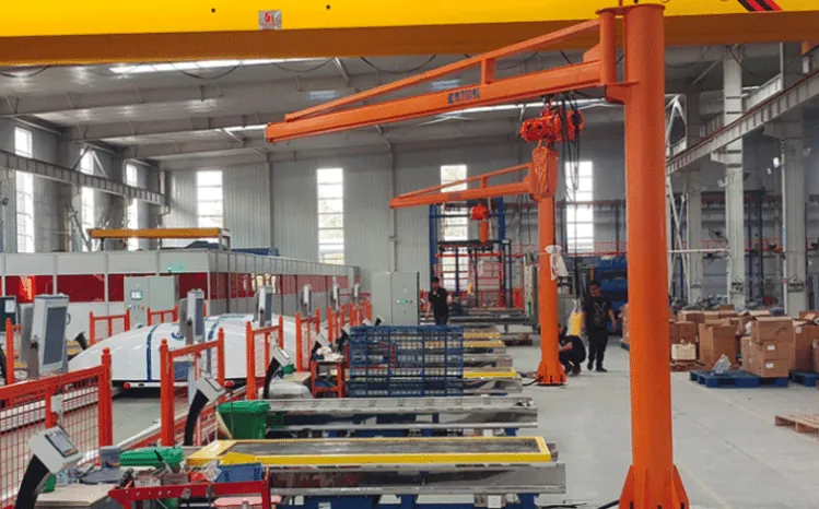 Pillar jib cranes serving an assembly line