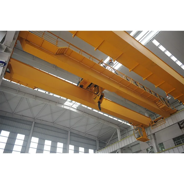 Double girder overhead crane seen from below in a workshop