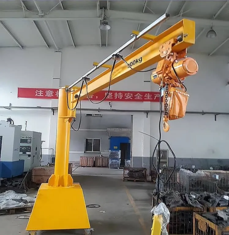 300 kg mobile jib crane with counterweight base and chain hoist