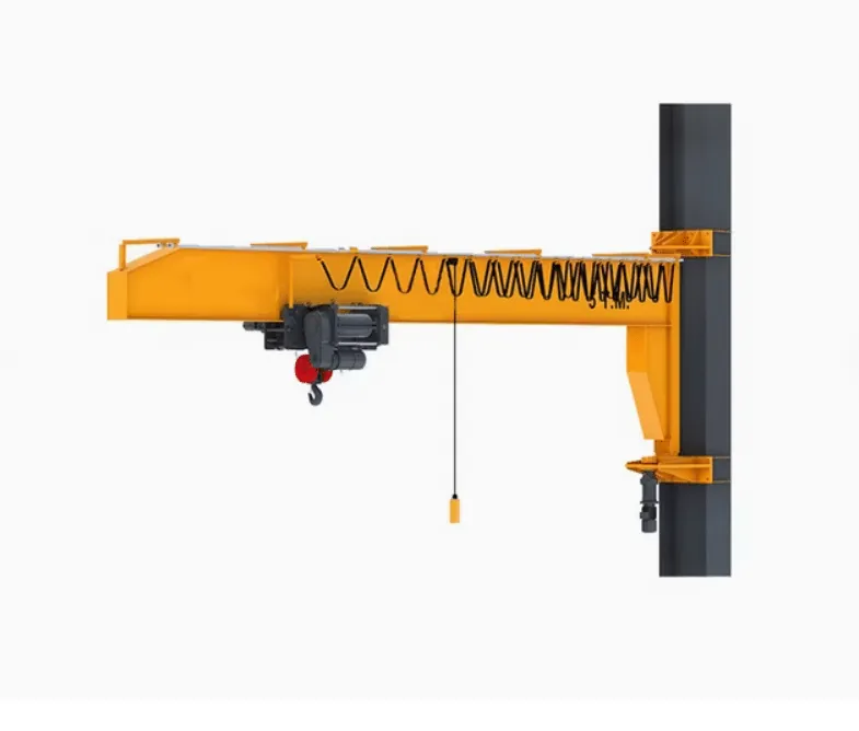 Wall mounted jib crane on a steel column with wire rope hoist